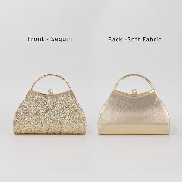 Women's Gold Chain Strap Fashionable Shoulder Sparkly Evening Clutch Bag - Picture 4 of 7